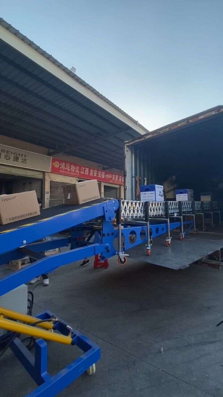 Warehouse center loading and unloading case: Medium Hydraulic Conveyor + Multi-Wedge Belt Powered Roller Conveyor directly connected to the truck compartment and ground roller line - 1