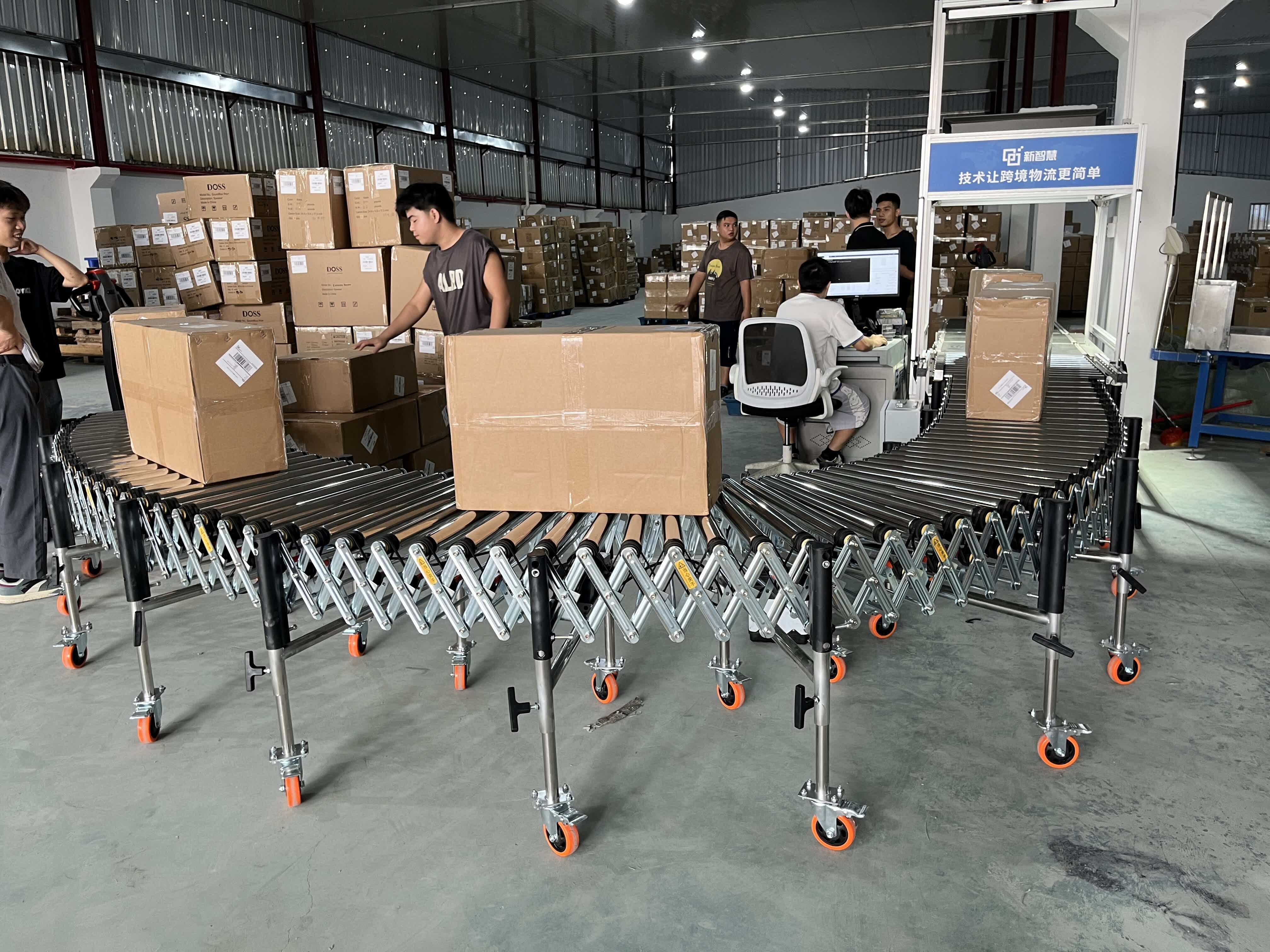 Goods enter the inbound system via the roller conveyor